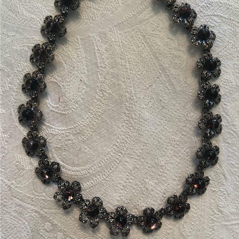 Floral Necklace with Purple Accents